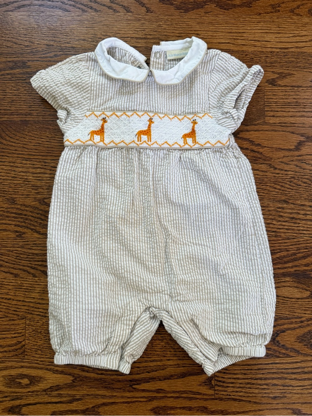 JoJo Maman Bebe Cream Smocked Giraffe Romper